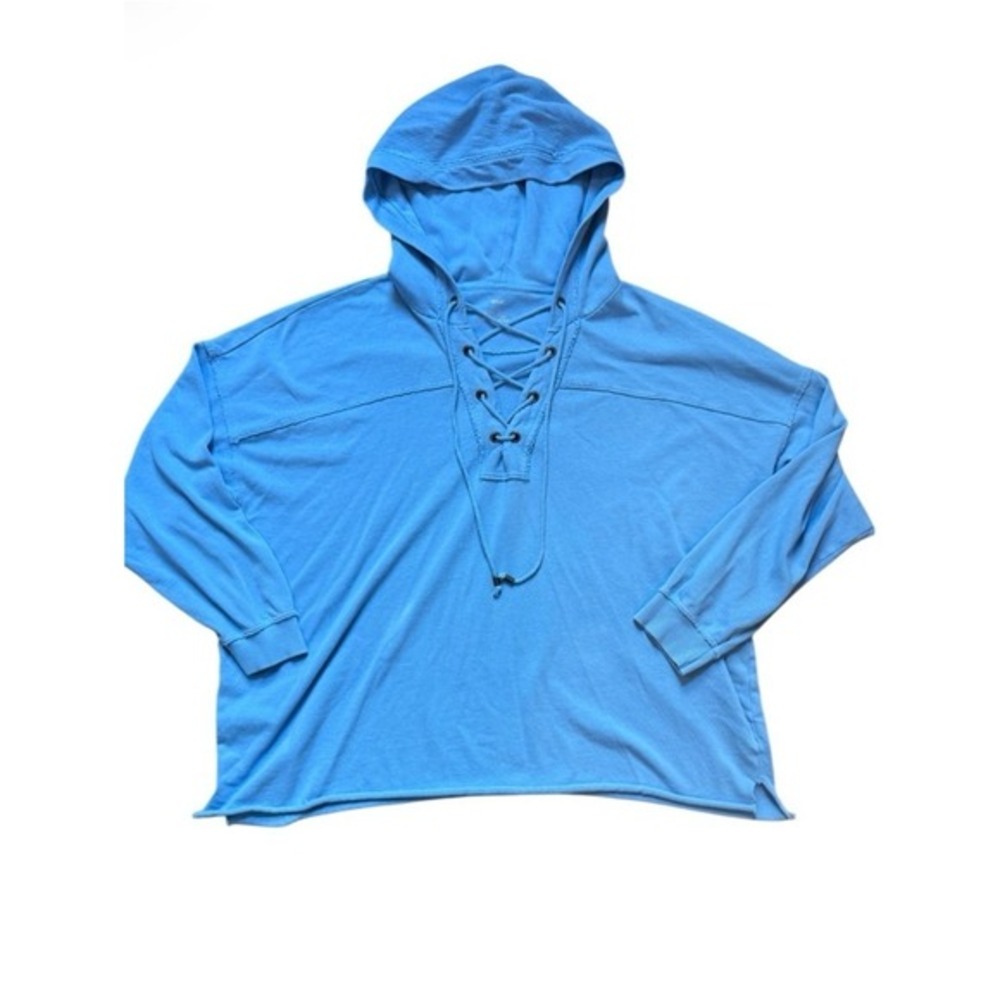aerie Light Blue Sunday Soft Lace-Up Oversized Hoodie L Layering Coastal - Picture 2 of 7